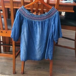Off the shoulder denim material tunic top